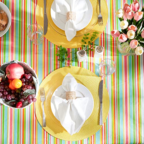 DII Vinyl Tabletop Collection Indoor/Outdoor Spill-Proof Flannel Backed Tablecloth, Rectangle, 60x102, Spring Stripe