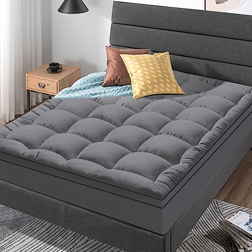MATBEBY Extra Thick Twin Mattress Topper, 39"x75", Dark Grey, Breathable, Quilted Fitted, Deep Pocket, Machine Washable