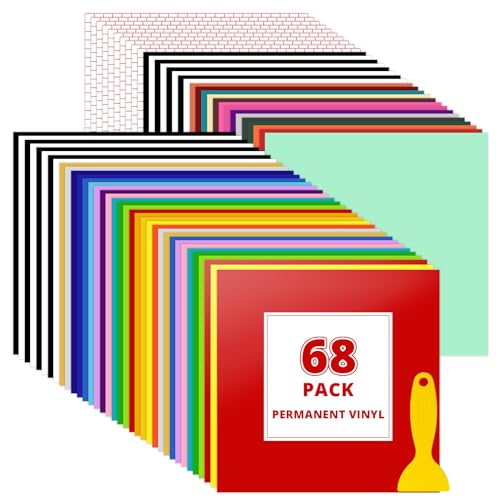 HTVRONT Permanent Vinyl for Cricut Machine - 68 Pack 12" x 12" Permanent Adhesive Vinyl Sheets, Permanent Vinyl Bundle for Craft Projects, Adhesive Vinyl Bundle for Cricut, Silhouette Cameo, etc.