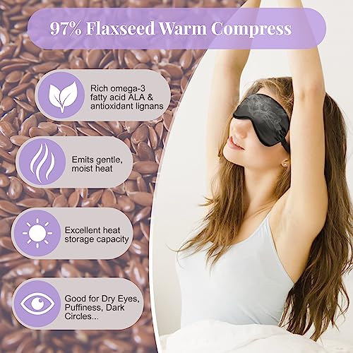 BeeVines Lavender Eye Mask for Dry Eyes, 2 Packs Moist Heat Warm Eye Compress, Microwave Activated Heated Eye Masks, Flaxseed Sleep Mask for Blepharitis, Migraine, Puffy, Pain Relief (Black & Blue)