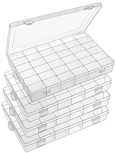 Sooyee 4 Pack 36 Grids Clear Plastic Organizer Box,Craft Organizers and Storage Container with Adjustable Dividers for Beads,Art DIY, Crafts, Jewelry, Screw,Fishing Tackle,Washi Tapes