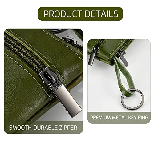 Genuine Leather Coin Purse Pouch Triple Zipper Card Holder Wallet with Key Ring,Black