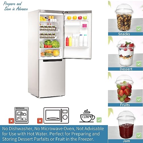 Songtaste 50 Pcs Disposable Plastic Cups,12 Oz Clear Plastic Parfait Cups with Dome Lids and No Hole,Dessert Yogurt Fruit Holders for Kids,Take Away Breakfast and Snacks,Cold Drinks,Ice Cream,Fruit