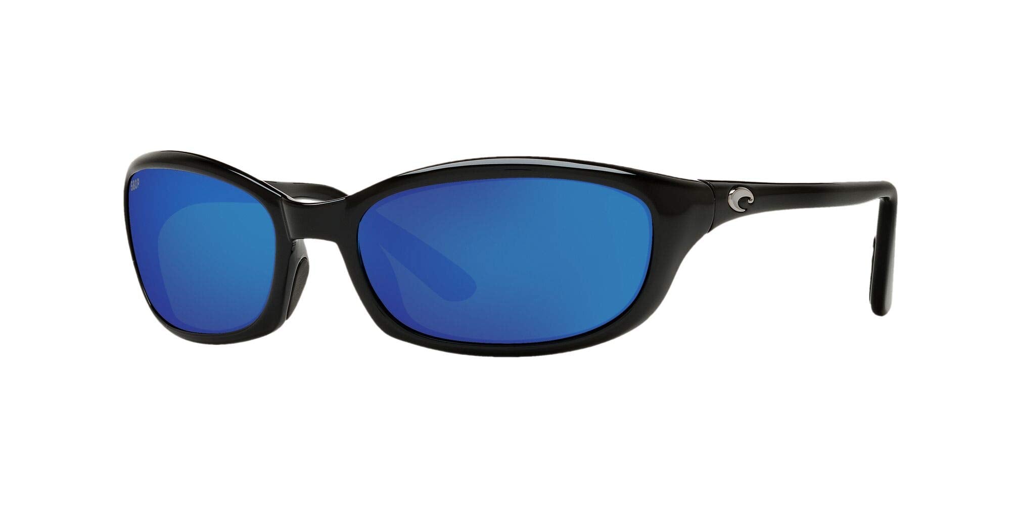 Costa Del Mar Mens Harpoon Oval Sunglasses, Shiny Black/Grey Blue Mirrored Polarized-580P, 62 mm