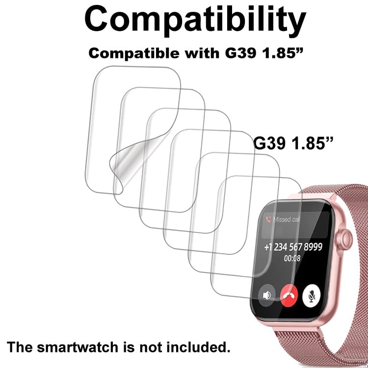 smaate Screen Protector Compatible with 1.85” AKUMAKA G39 and Fitniv IW2 Smartwatch, Soft TPU, 6 pcs