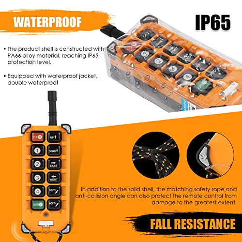 NEWTRY Wireless Crane Remote Control 12 Buttons 12V Industrial Channel Hoist Controller Electric Lift Wireless Switch Transmitter Receiver