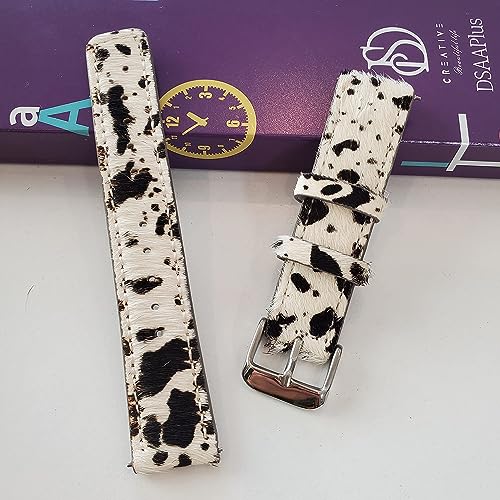 DSAAplus Furry Cow Leather Band For Samsung Galaxy Watch 6 5 40mm 44mm/ Galaxy Watch 5 Pro 45mm Band Galaxy Watch 4 40mm 44mm/ Active 2 40mm 44mm Bands 20mm Watch Strap (rose gold buckle)