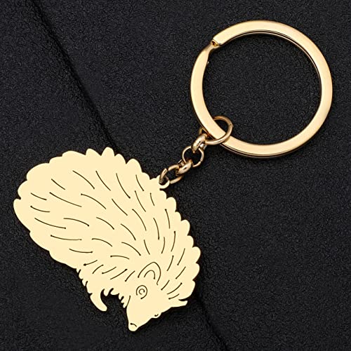 LONYOO Stainless Steel Cute Hedgehog Keychain Funny Design Car Key Purse Keyring Animals Gifts for Women Girls Novelty Charms (Gold)