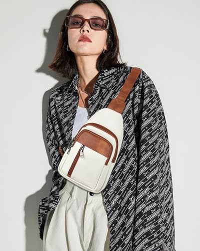 MASINTOR Sling Bag for Women - Crossbody Bags Fanny Pack with Vegan Leather - Adjustable Sling Backack for Travel Beige Brown