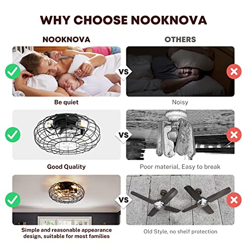 NookNova Ceiling Fan with Lights, 16 Inch Caged Ceiling Fan Lights Remote Control Small Industrial Ceiling Fan Light Fixture Flush Mount Farmhouse Light 6 Speeds Bladeless Lights for Bedroom Kitchen