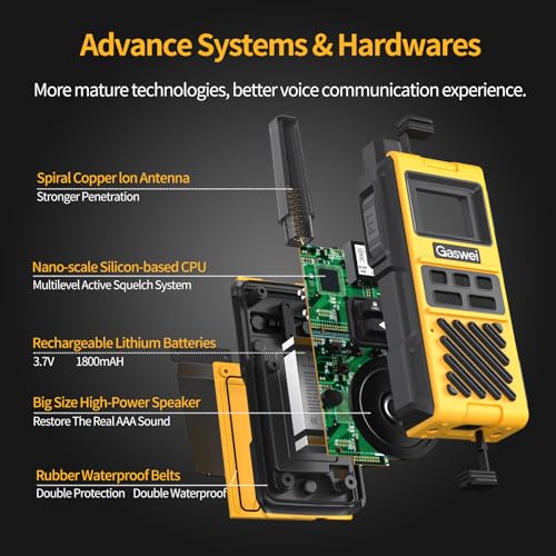 Gaswei G1pro Heavy Duty Long Range Walkie Talkies for Adults, Rechargeable 2 watt Emergency Two Way Radios, 22 Channel Walky Talky with Li-ion Battery, IP67 Waterproof ,VOX ,FRS, USB-C (2pack)