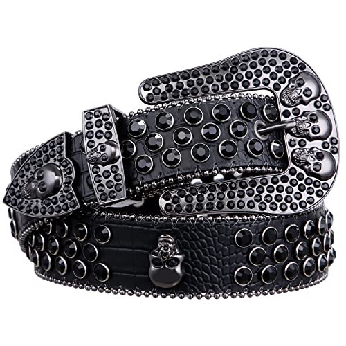 FIORETTO Men Women Rhinestone Belt Western Studded Leather Belt Bling Shining Diamond Cowgirl Cowboy Waist Belt for Jeans Pants Red