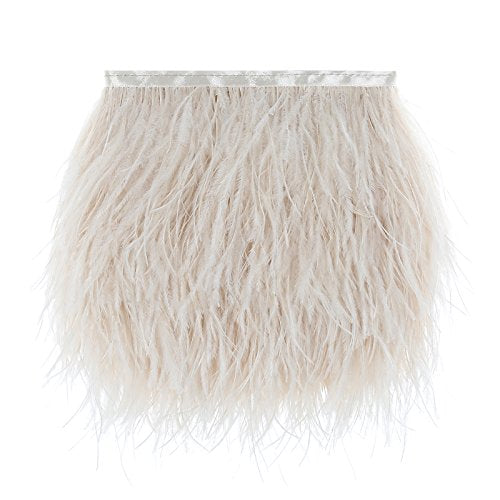 AWAYTR Ostrich Feather Trim Fringe - Satin Ribbon Dress Sewing Crafts Costumes Decoration Pack of 2 Yards (Beige)