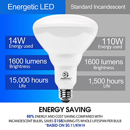 LED Recessed Light Bulbs BR40, 110W Equivalent 14W, Dimmable, 1600 High Lumens, Warm White 3000K, Indoor Flood Lights for Recessed Cans, UL Listed, 6 Pack