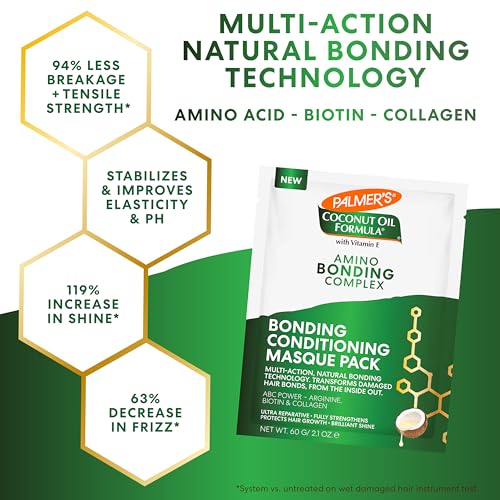 Palmer's Amino Bonding Complex Hair Mask, Intense Conditioning Masque Pack with Coconut Oil & Vitamin E, Heat Protectant, Anti Frizz, Adds Shine, Protects Hair Growth, All Hair Types, 2.1 oz packette