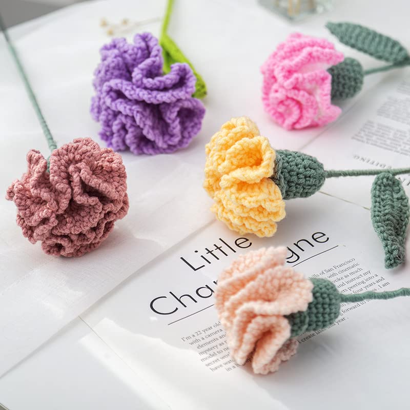 HIPIHOM Crochet Flowers,1 Pcs Knitted Artificial Wool Carnation for Mother's Day Wedding Bouquet Anniversary (Blue)