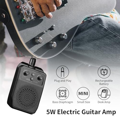 JOYO Mini Guitar Amp 5W Portable Small Electric Guitar Practice Amp Bluetooth Rechargeable Guitar Amplifier Built-in 4 Effects Clean Distortion Overdrive Reverb, Black (JA-05G)
