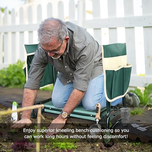 KVR Upgraded Garden Kneeler and Seat with Thicken & Widen Soft Kneeling Pad,Heavy Duty Foldable Gardener Stool with 2 Tool Pouches,Gardening Gifts for Women Mom Men Seniors¡Â…