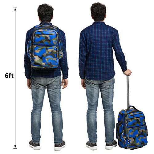 PAPITLULU 20 inches Big Storage Multifunction Travel Wheeled Rolling Backpack Business Trip Carry-on Luggage Laptop Bag, Green