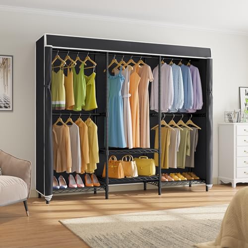 VIPEK V5C SE Garment Rack Wardrobe Closet, Heavy Duty Clothes Rack with Adjustable Shelves and Black Upgraded Polyester Cover, Black Metal Clothing Storage Organizer for Bedroom, 70.1" Lx17.3 Wx76.4 H