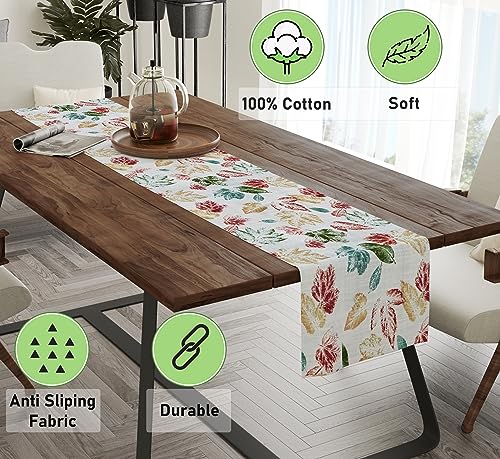 RUVANTI 100% Cotton Cloth Table Runner, Grey/Orange Floral Fall & Christmas, Table Runners 36 Inches Long, Perfect for Coffee Gatherings, Thanksgiving Dinner Parties, and as Farmhouse Table Runners