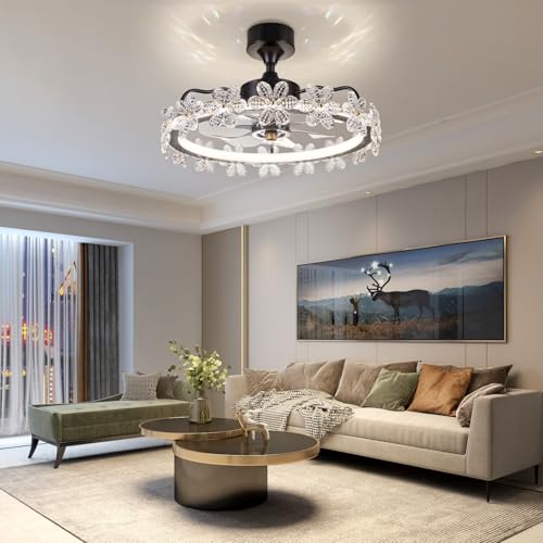 STROLITE Fandelier Ceiling Fans with Lights and Remote, 20.5'' Crystal Flower Bedroom Ceiling Fan, 3 Colors, 6 Speeds, Dimmable LED Light, Chandelier Ceiling Fan for Kitchen (Crystal Flower)