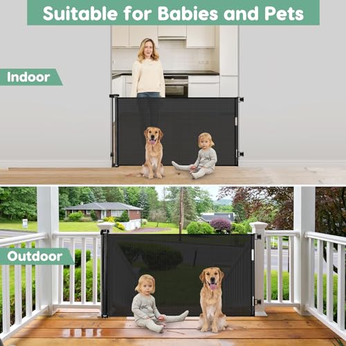 55 Inch Retractable Baby Gate Retractable Dog Gate for The House Retractable Pet Gate for Dogs Indoor Retractable Baby Gates for Doorways Mesh Baby Gate Retractable Mesh Gates for Kids Or Pets (Black)