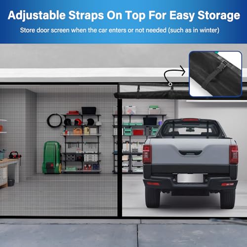 LONGEAS Garage Door Screen 2 Car 16x7ft Magnetic Closure Heavy Duty Weighted Bottom Garage Screen Door,Upgraded PET Mesh Stronger Than Fiberglass and Polyester,Hands Free,Keep Pesky Animals Out