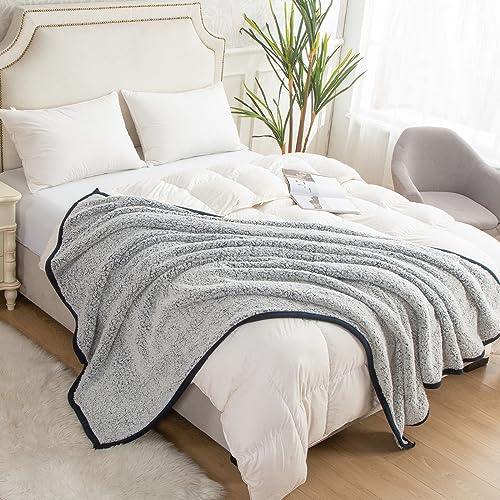 EMME Fuzzy Fleece Warm Blanket 50"x60" Throw Size Ultra Soft Warm Sherpa Blanket Microfiber Cozy Blanket for Couch Sofa Lightweight Fuzzy Thick Reversible Couch Blanket (Grey, 50"x60")