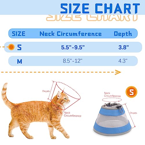 GoGoPaw Cat Cone, Breathable Cat Cone Collar Soft, Adjustable Cat Cone to Stop Licking, Water Resistant Neck Cone for Cats with Air Mesh, Protective Cat Recovery E Collar for Cat Kitten(Blue,S-2