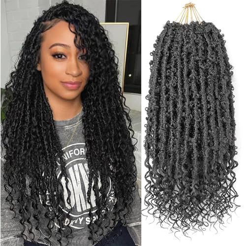 Short Butterfly Locs Goddess Locs Crochet Hair With Curly Ends 18 Inch Distressed Butterfly Faux Locs Synthetic Goddess Locs Butterfly Soft Locs Hair Extensions (14 Inch, 6packs,1B)