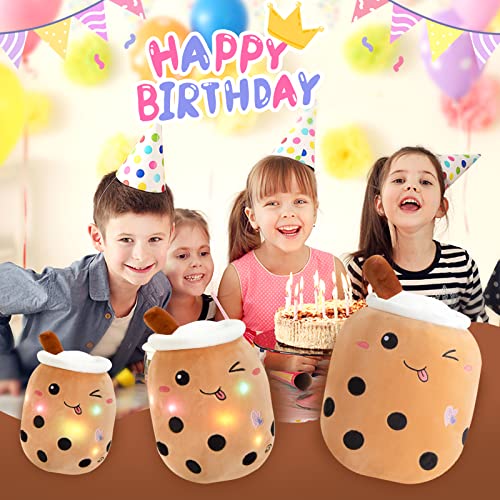 Athoinsu Light Up Boba Milk Tea Plush Pillow,10''Kawaii Chocolate Bubble Stuffed Animal Toy with LED Lights,Birthday Christmas Holiday Valentines Gifts for Kids,Girls,Boys