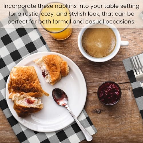 Cotton Clinic Cloth Napkins 100% Cotton Large 20x20 Inch Set of 4 Gingham Check - Soft Durable Reusable Table Napkin for Dining Weddings Parties Holidays Easter and Everyday Use Dinner Napkins Black