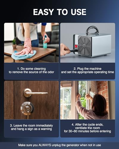 CREWORKS Ozone Generator, 5000 mg/h High Capacity Ozone Machine for Car Home Smoke Pet Odor Removal, Commercial Ozone Odor Eliminator Air Purifier with Timer Display for 3200 sq ft Room, Silver