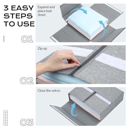 Yecaye Bed Sheet Organizers and Storage, 4 Pack Sheet Organizer for Linen Closet, Bedding Sheets Set Organizer (Queen & King Size) with Window for Bedsheets,Duvet Covers and Pillow, Beige