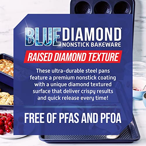 Blue Diamond Bakeware Diamond Infused Ceramic Nonstick, 2 Piece 18" x 13" Half Cookie Sheet Baking Pan Set, Dishwasher and Freezer Safe, PFAS-Free, Blue