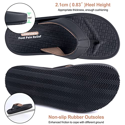 Thearches Men's Beach Sandals Flip Flop, Quick-Dry Arch Support Flip Flops Slides, Orthotic Supportive Sandal for Plantar Fasciitis, Flat Feet, Heel Pain All-Day Comfort Walk