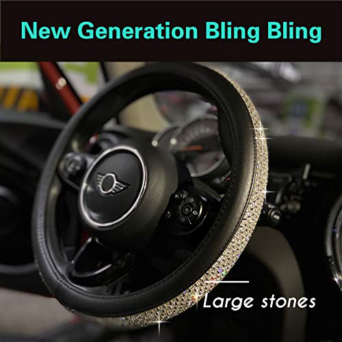 PINCTROT Bling Bling Comfy Steering Wheel Cover with Jumbo Crystal Rhinestones, Anti-Slip Diamond Leather, Universal 15 Inch (Silver)