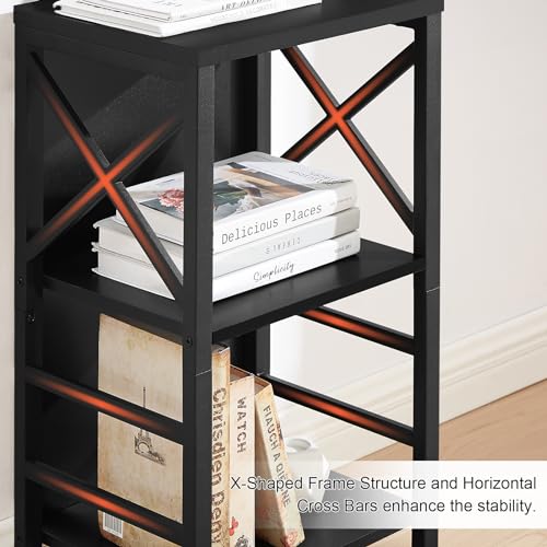 MNEETRUNG Small Bookcase,3 Tier Industrial Short Bookshelf with Metal Frame and Backboard,Low Black Bookshelf, Small Office Book Shelf for Small Spaces, Living Room, Bedroom and Home Office