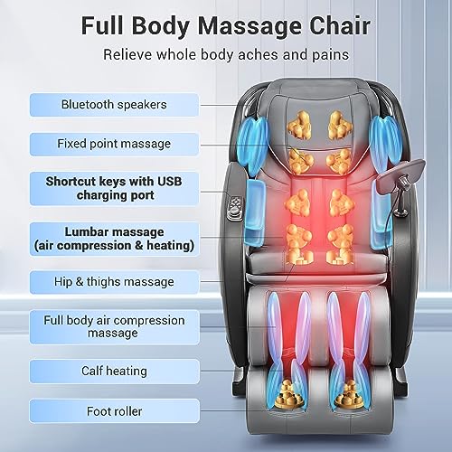 Mazzup Full Body Zero Gravity Shiatsu Massage Chair with Fully Assembled, LCD Screen, Shortcut Keys, USB Charging Port, Heat, for Loved Ones, Parents, Black