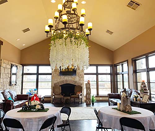 WEISPARK Fake Hanging Flowers - 12 Pieces 3.75 Feet/Piece Artificial Wisteria Vine Ratta Hanging Garland Silk Flowers for Home Party Wedding Decor (Pink)