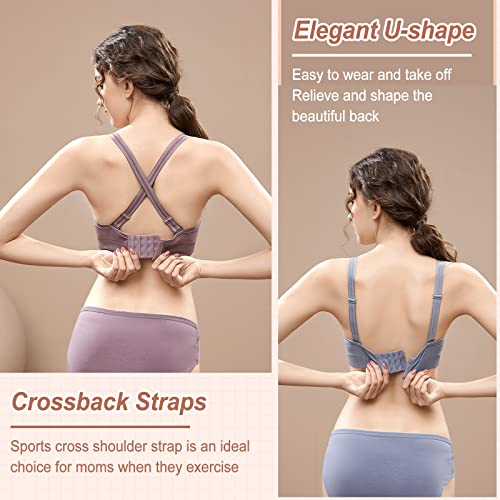 JAMRID 5 Pack Maternity Nursing Bras for Breastfeeding Seamless Sleep Puming Nursing Bra Maternity Bras for Pregnancy (Black+Grey+Beige+Dusty Blue+Purplebean, L)