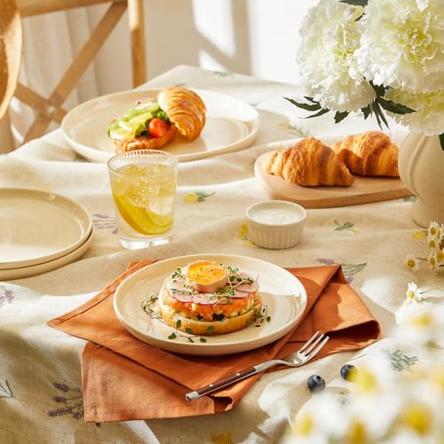 Porcelain 7.4 Inch Dessert Plates Set of 6 - Salad Modern Appetizer Plates - Dishwasher, Microwave, Oven Safe, Smooth Glaze, Scratch Resistant, Beige