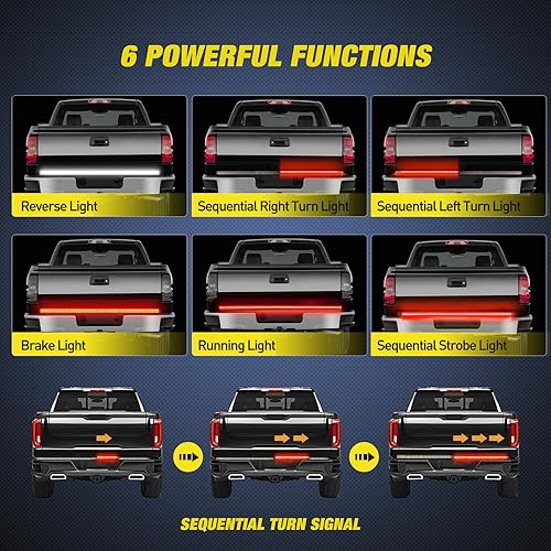 Nilight Truck Tailgate Light Strip 48" Aluminum Frame Triple Row 780 LED Strip with Red Running Brake Lights White Reverse Red Sequential Turn Signals Strobe Lights