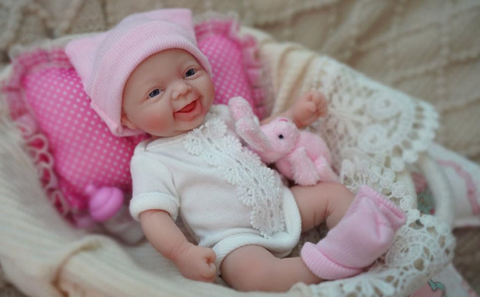 7 Inch Mini Silicone Baby, Reborn Baby Dolls Silicone Full Body Girl Grace, Realistic Newborn Baby Doll Real Life Miniature Baby Doll with Feeding Accessories(Extra complimentary head flower)