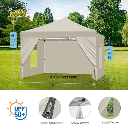 RHOLUTA 6.5x6.5 Pop Up Canopy Tent with 4 Removable Sidewalls, Ez Pop Up Outdoor Canopy, Adjustable Waterproof Canopy with Roller Bag, 4 Sand Bags, 4 Ropes and 8 Stakes