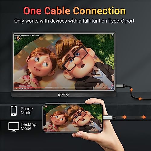 KYY Portable Monitor 15.6'' FHD 1080P USB C HDMI Gaming Monitor Ultra-Slim IPS Display w/Smart Cover & Speakers, Plug&Play, External Monitor for Laptop PC Phone Mac Xbox PS4