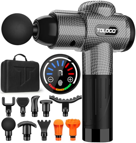 TOLOCO Massage Gun, Deep Tissue Back Massage for Athletes for Pain Relief, Percussion Massager with 10 Massages Heads & Silent Brushless Motor, Black
