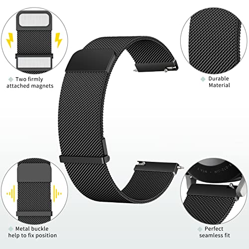 Amzpas bands Compatible with Garmin Vivoactive 4 Band, Garmin Venu 2 / Venu 3 Band for Women Men,Metal Stainless Steel Mesh Wristband Strap for Garmin Forerunner 745/265/255/255 Music SmartWatch (Black)