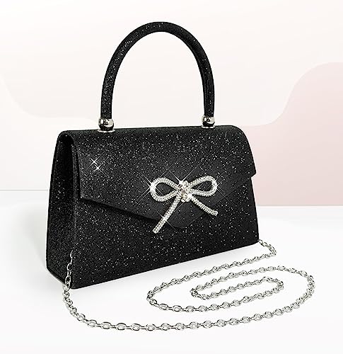 Trisapu Womens Evening Bag Sparkly Bow Clutch Purse Wedding Party Purses Glitter Rhinestone Cocktail Prom Handbags Black